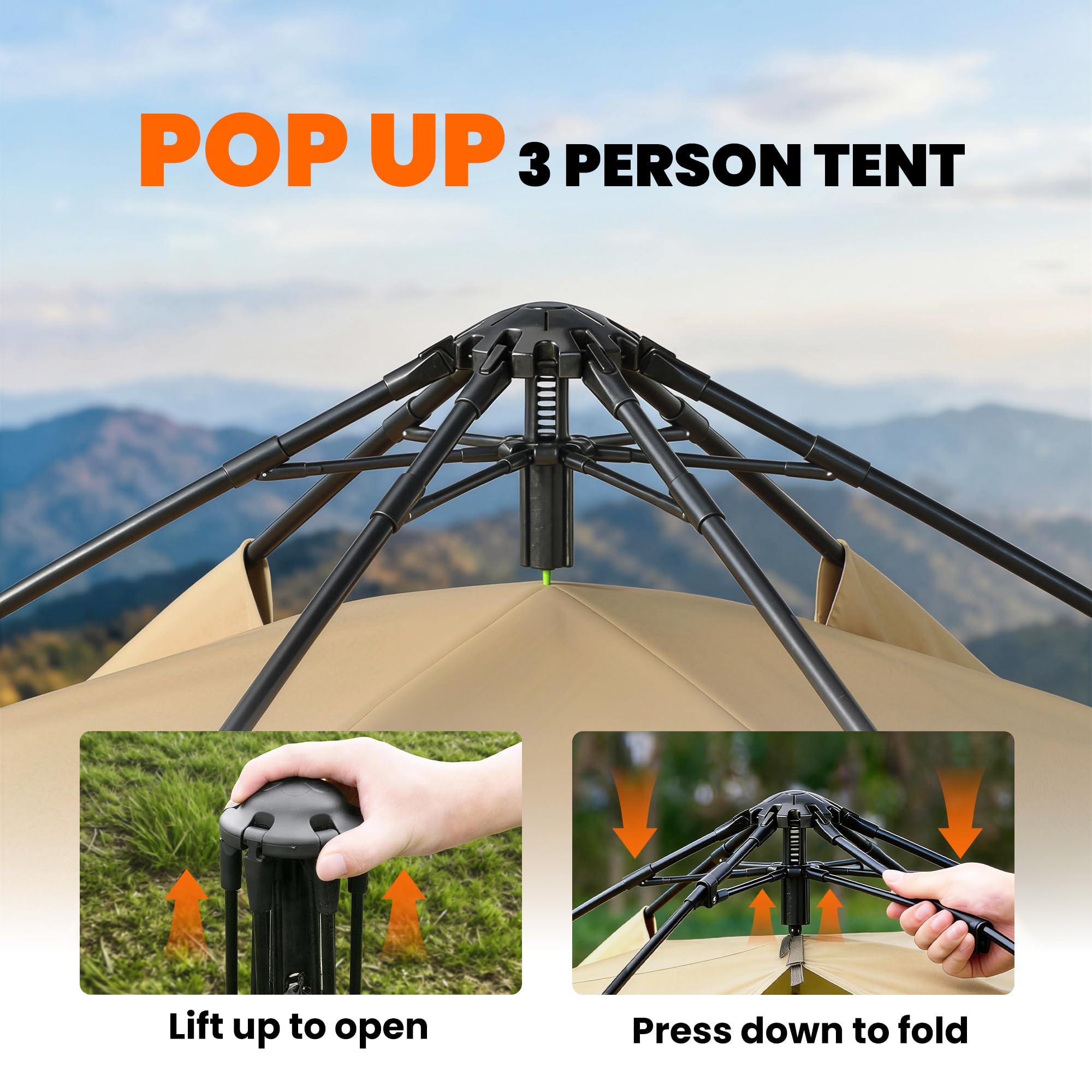 Tienda de campaña instantánea de Doble Capa Outsunny con toldo Impermeable, Tienda Domo Hexagonal para 4 Personas, Refugio de Camping portátil con Suelo Cosido y Bolsa de Transporte, Ideal para