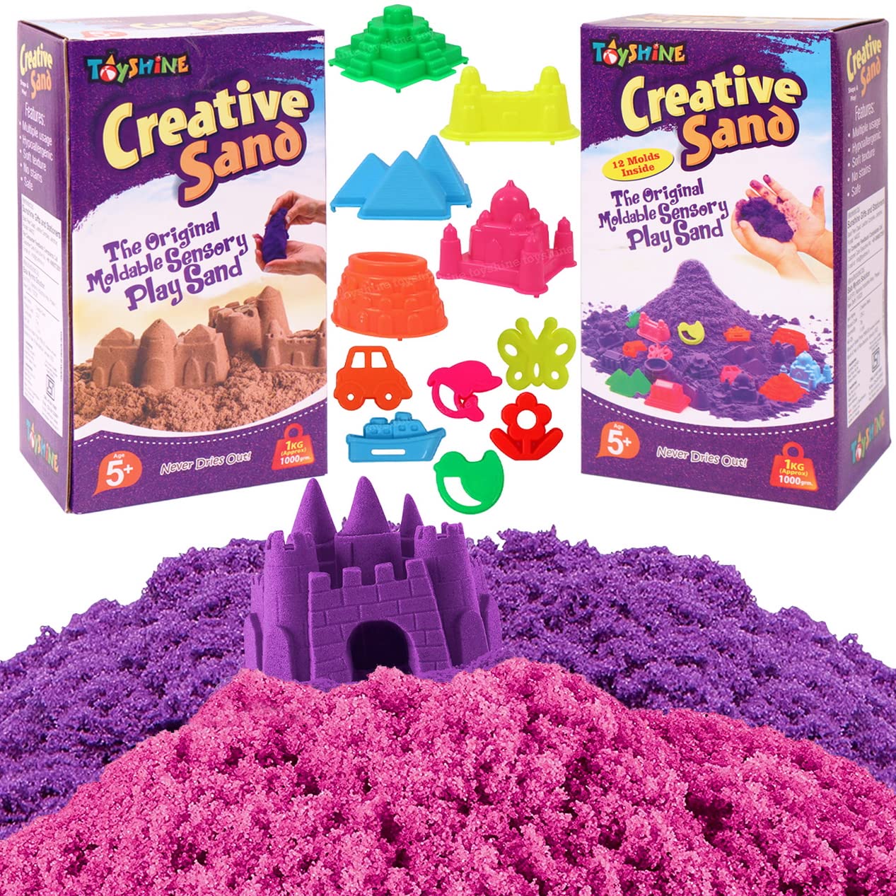 Toyshine Set of 2Kg Creative Sand for Kids with Free Castle Molds and Bonus Molds | Kids Activity Toy Soft Sand Clay Toy - Pink and Purple (B0BVFKJK5F) Amazon Price History, Amazon Price Tracker