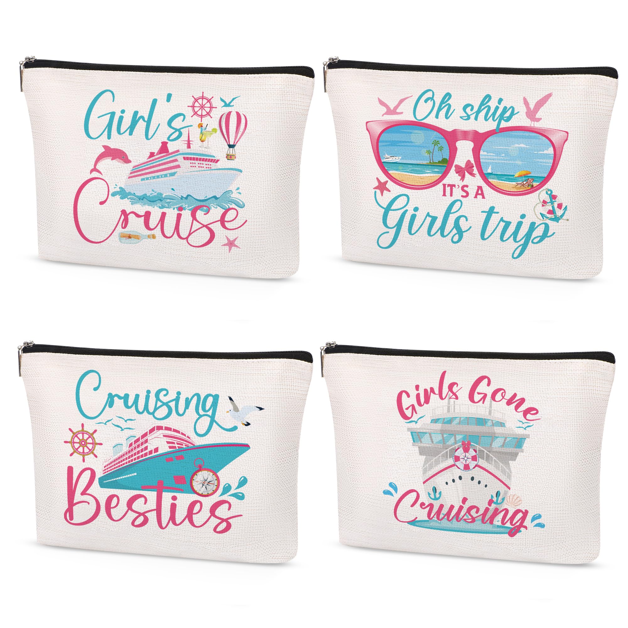 Papiailove 4 Pcs Cruise Makeup Bags Gifts - Favors for Women Oh Ship It’s A Girls Cosmetic Bags Girl Cruise Ship Cruising Besties Travel Toiletry Bags