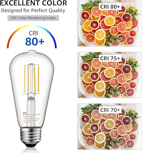 Miniatura 4 de MASTERY MART Bombilla LED vintage E26 regulable, 4000 K, blanco frío 5.5 W (equivalente a 60 vatios), estilo Edison antiguo ST21, 500 lm, bombilla