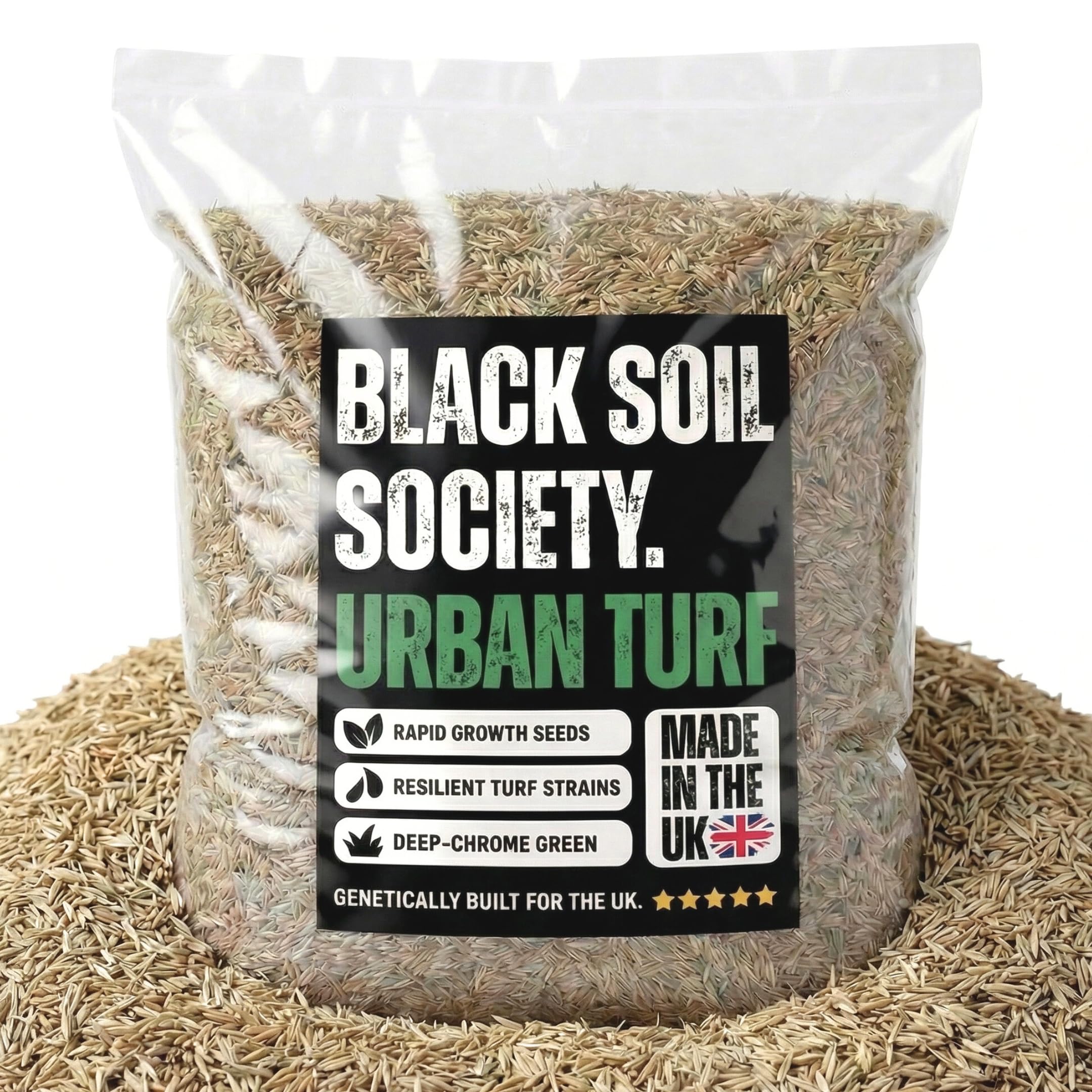Black Soil Society | Professional Grass Seed - Domestic Turf - Genetically Built for UK Resilience - Deep-Chrome Ryegrass and Fine Fescue Blend (200m²)