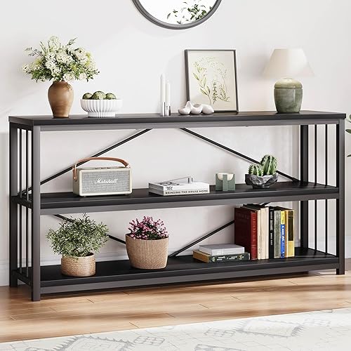 Miniatura 73 de LVB Mesa consola negra, mesa de entrada moderna para pasillo sala de estar, mesa de sofá industrial detrás del sofá, mesa de entrada de metal de