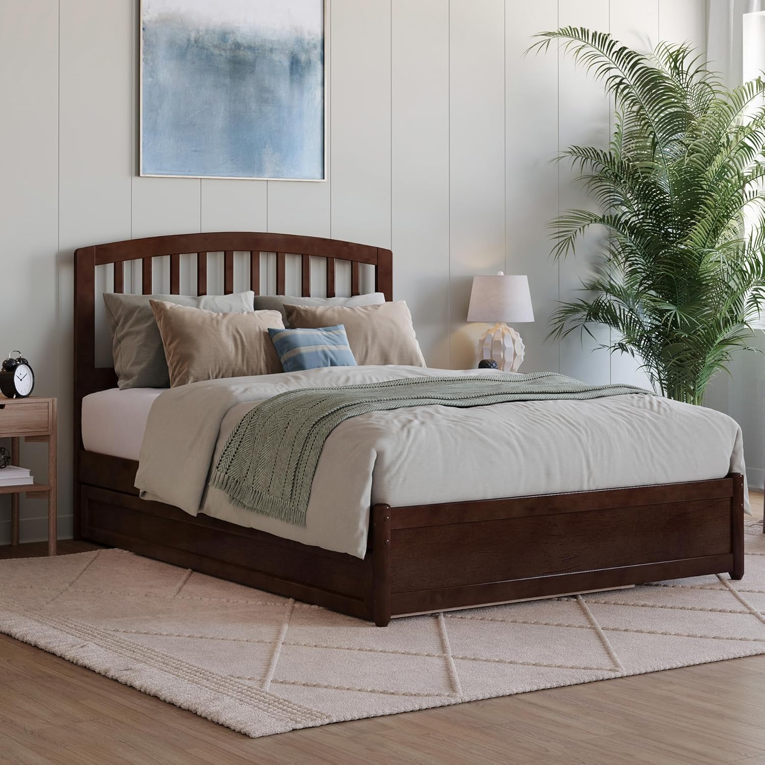 AFI, Lucia Full Platform Bed with Panel Footboard & Twin Trundle, Walnut