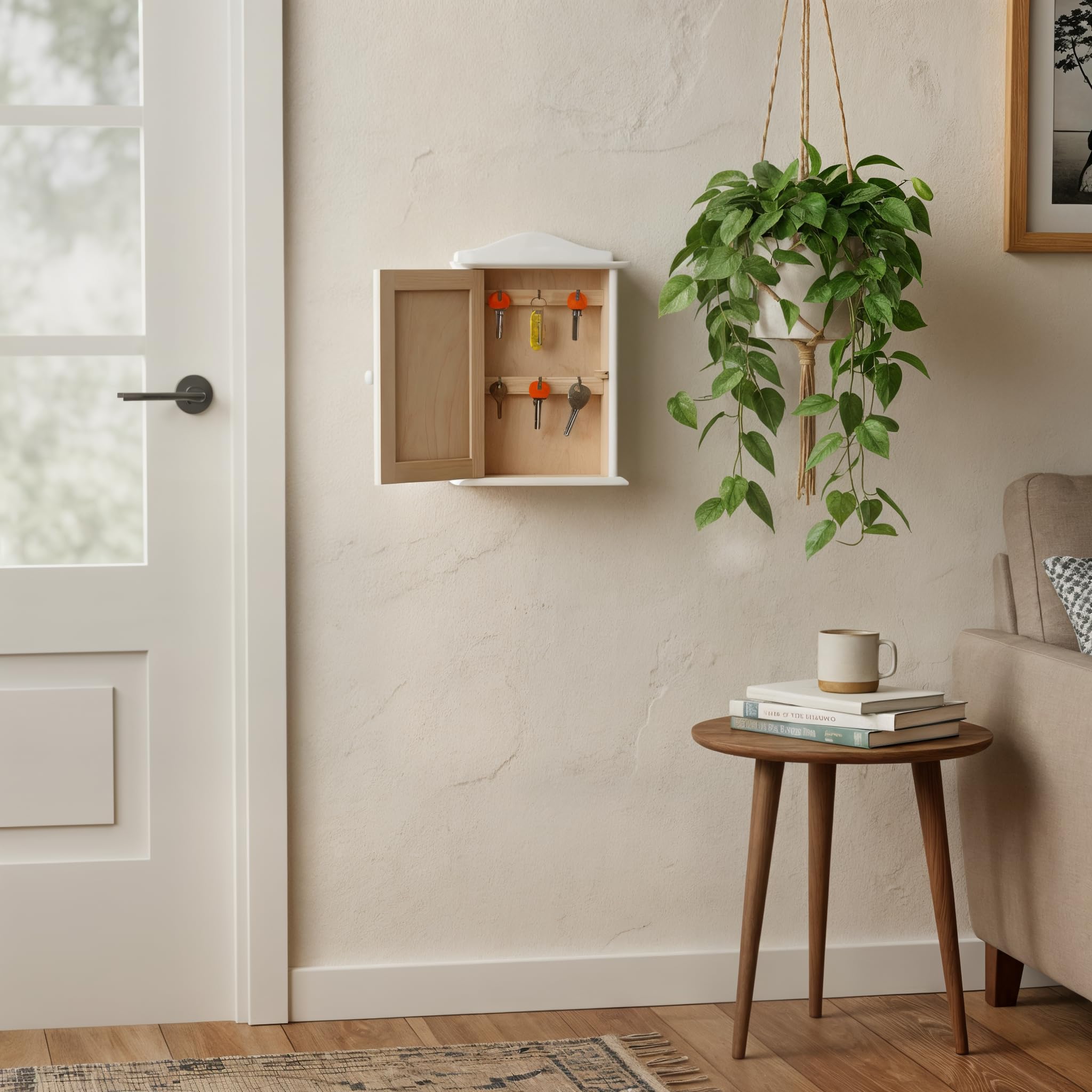 Creative Deco Decorativa Cassetta Portachiavi Bianca in Legno con 6 Ganci | 20 x 6 x 29,5 cm | Appendichiavi Bianco | Scatola Portachiavi Bianca con Ganci, Ideale per Conservazione e Decorazione