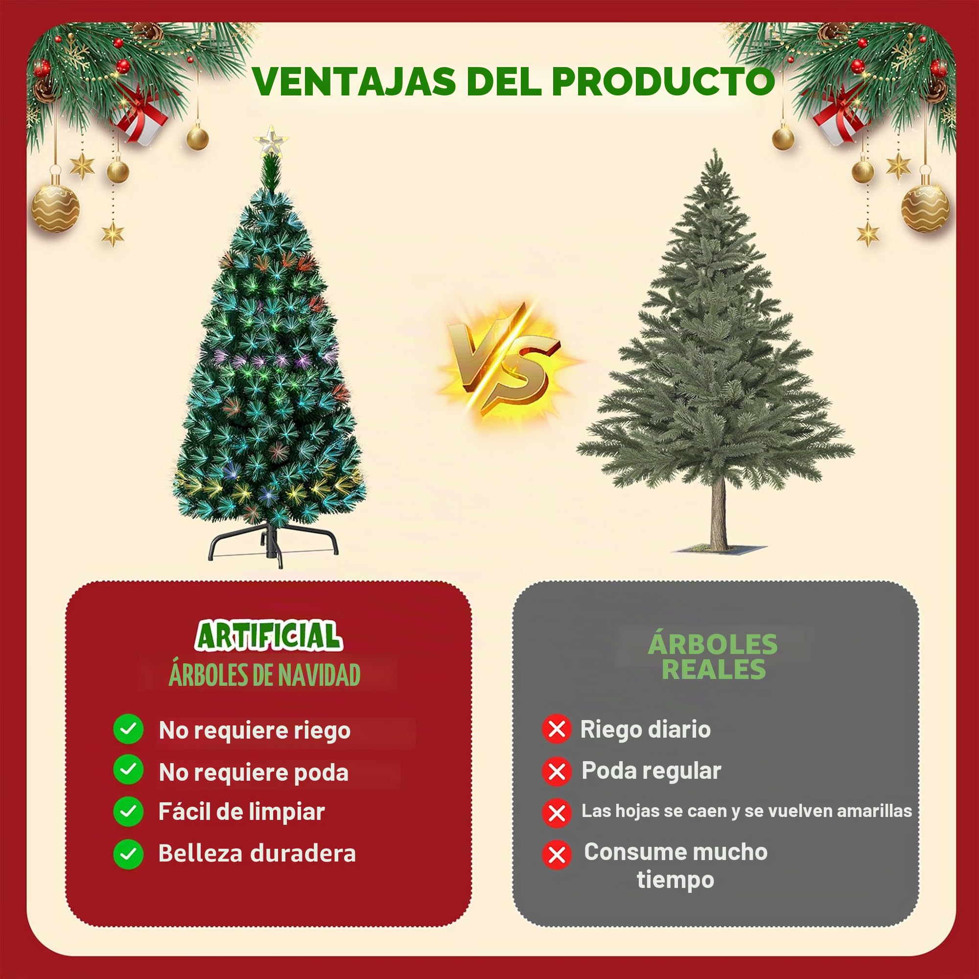 Aufun Árbol de Navidad Artificial 210cm,Árbol de Navidad con LED y Parte Superior de Estrella,Abeto de Fibra de Vidrio Artificial Que Cambia de Color para Hogar (2.1M,Fibra de Vidrio Colorida)