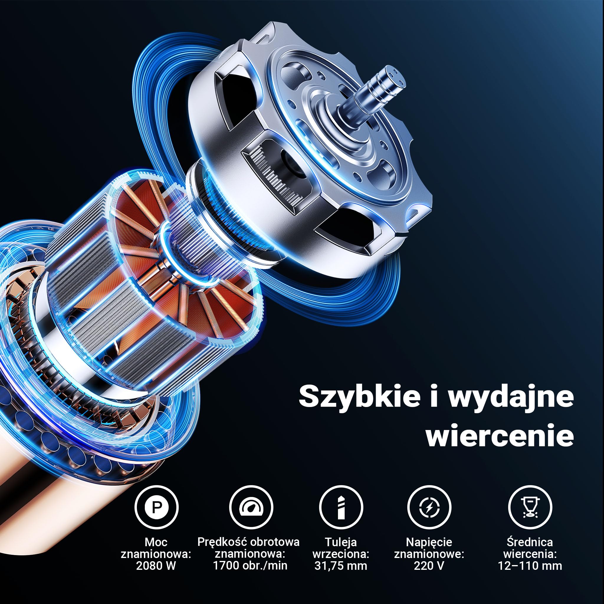 Wiltec Wiertarka rdzeniowa do 110 mm Wiertarka rdzeniowa na mokro 2080 W 1700 obr./min z walizką transportową i akcesoriami