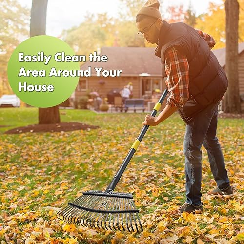 Vista 15 de INFLATION Rastrillo de jardín para hojas, rastrillo de metal pequeño y resistente para césped, 78 pulgadas de largo, 8.5 pulgadas de ancho