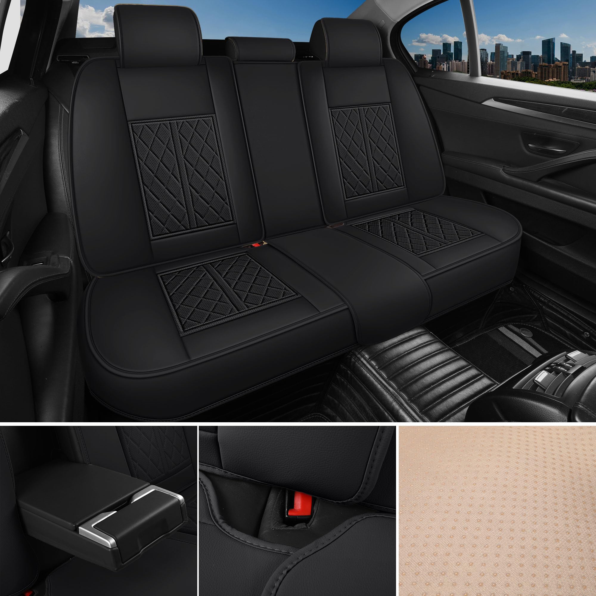 Housse de Siege Voiture Cuir Universelle pour Voitures, VUS, Berlines - Antidérapantes et Respirantes (Noir, Ensemble Complet)