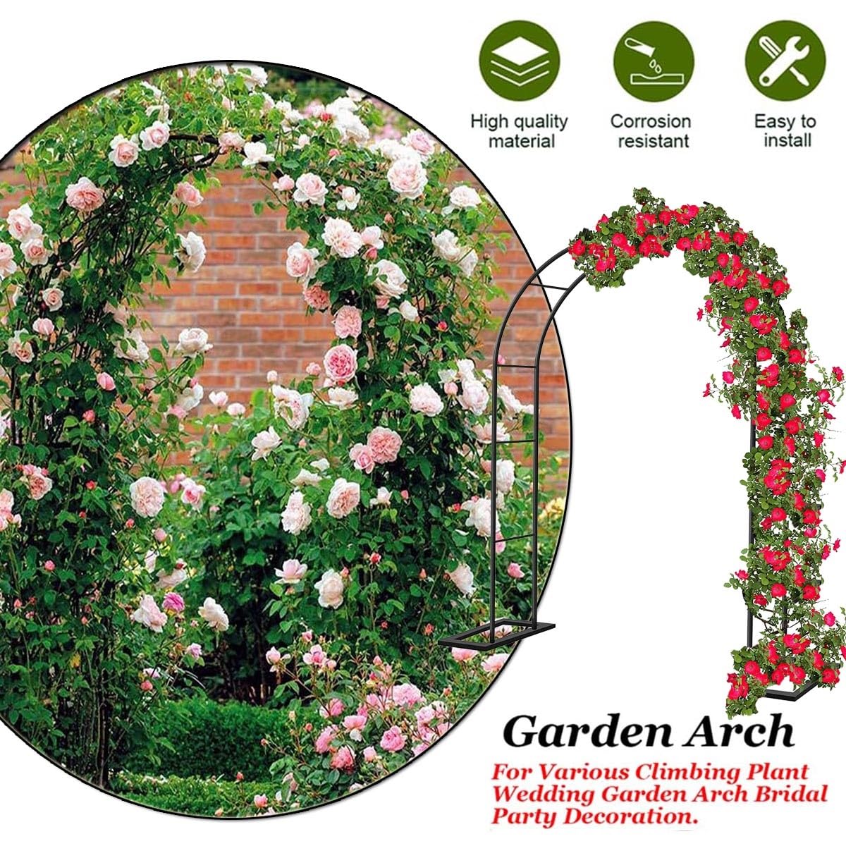 Arco de jardín metálico para Plantas trepadoras, pérgola con Forma de rosal para Bodas, Arco de Acero Resistente a la Intemperie, fácil de Montar, decoración de jardín para Interiores y exte