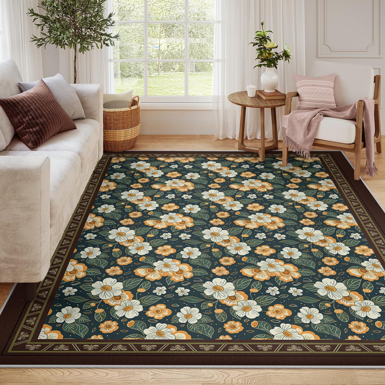Tapis fleuri vintage antidérapant résout les glissades dans le salon