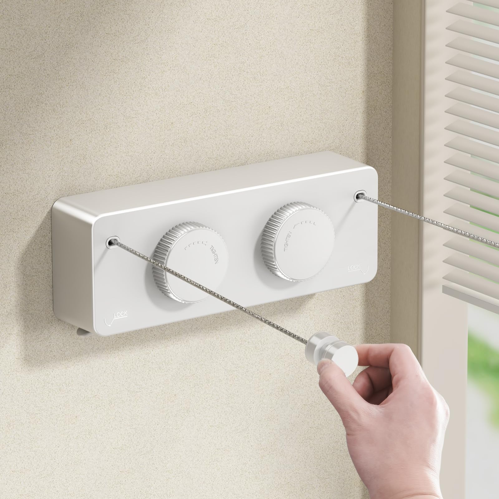 MUSTORN Retractable Twin Clothesline Indoor, Non-Sagging Outdoor Clothes Line Retracting Heavy Duty Clothes Drying Laundry Line Wall Mounted Stainless Steel Line-13.8Feets(Double Line-White)