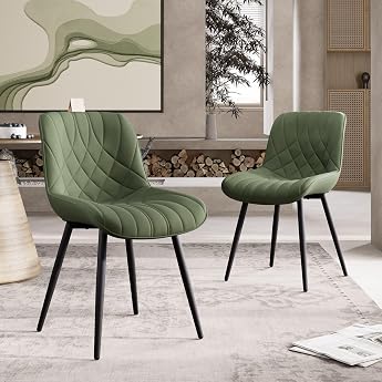 YOUNIKE Dining Room Chairs Set of 2 Kitchen Chairs Faux Leather Comfortable Upholstered Chairs with Metal Feet Dining Table Chairs Living Room Chair with Backrest Green