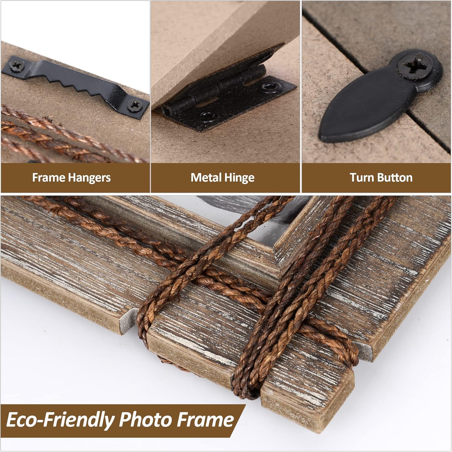 AKRILANE 5x7 Picture Frame Wood Rustic Decorative Distressed & Vintage Looking Photo Frames for Wall Mount & Table Top Display Home Decor – 5 x 7 Wedding Picture Frames – Style C