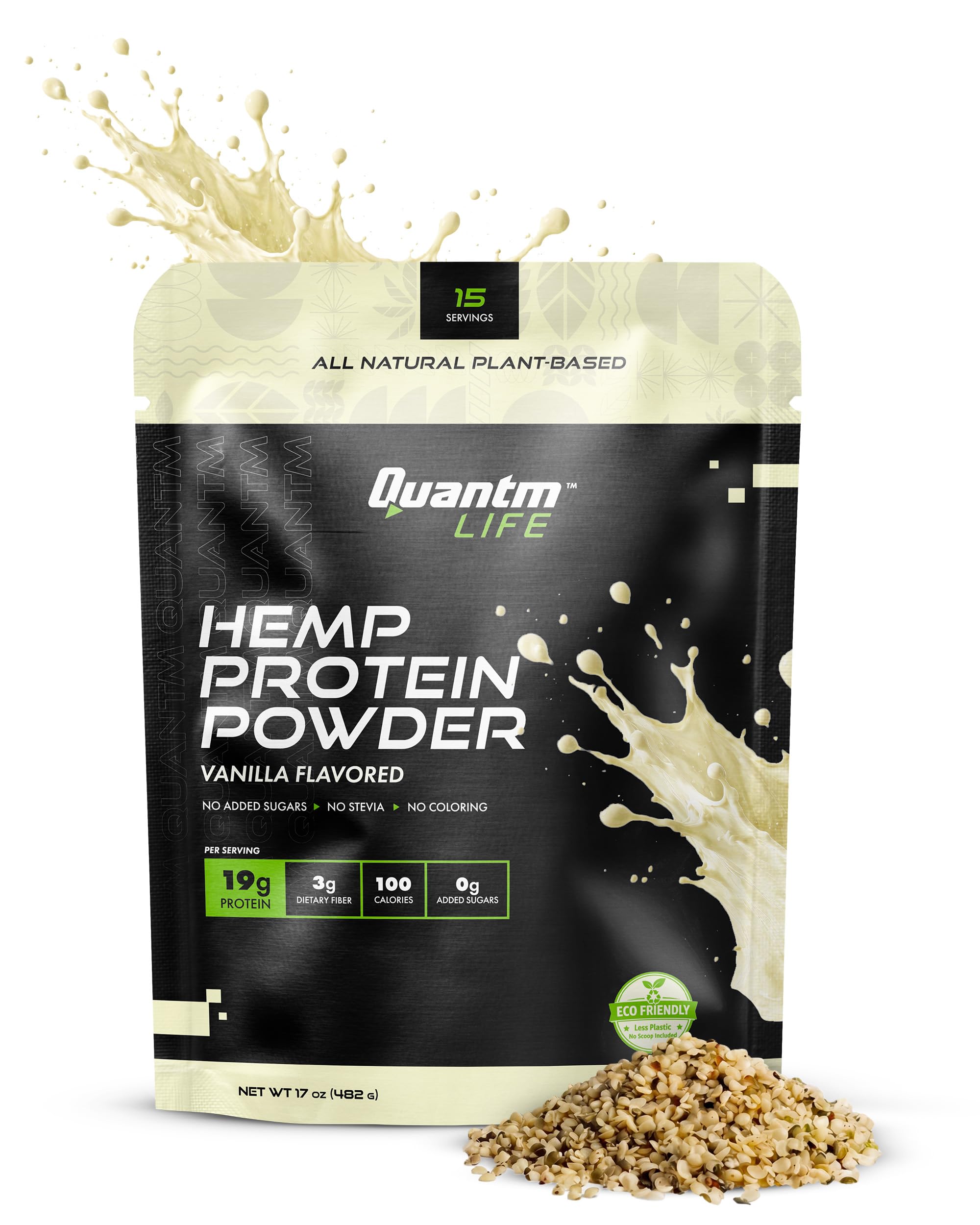 QUANTM LIFE Proteína Vegetal de Cânhamo sabor Baunilha, 19 g de proteína por porção, 482 g