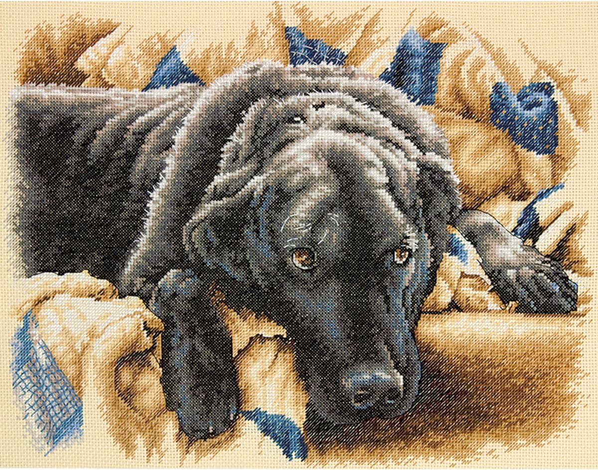 Guilty Pleasures Black Lab Counted Cross Stitch Kit, 14 Count Natural Aida, 14'' x 11''