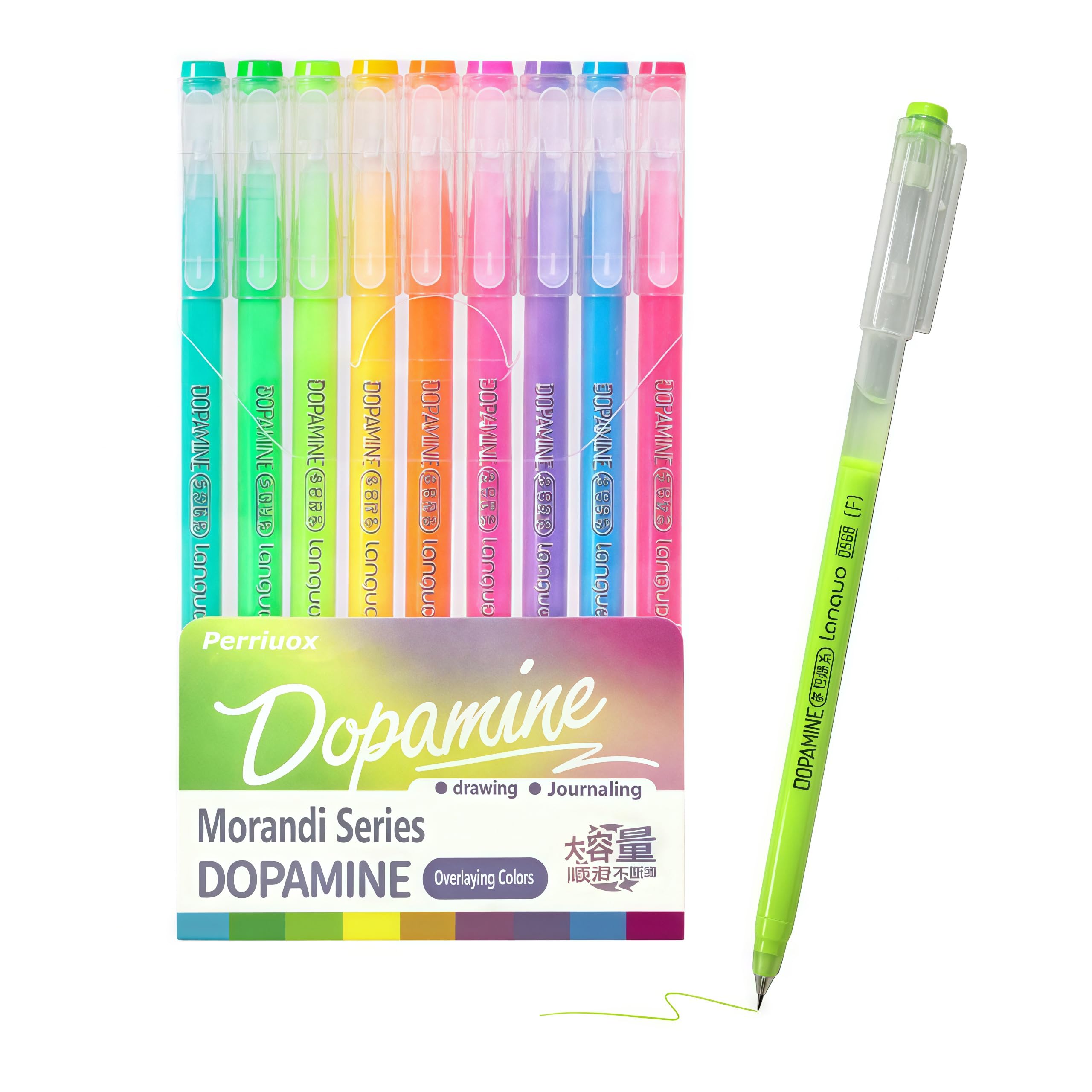 Perriuox 9 Colored Gel Pens Set, 0.5mm Fine Point for Black & White Paper, Cute Pens for Journaling, Adult Coloring Books, Bible, Drawing, Note Taking, School Supplies (Dopamine, count, 9) — image 1