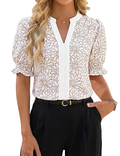 Blooming Jelly Women Puff Ruffled Sleeves Dressy Casual Blouses Floral
