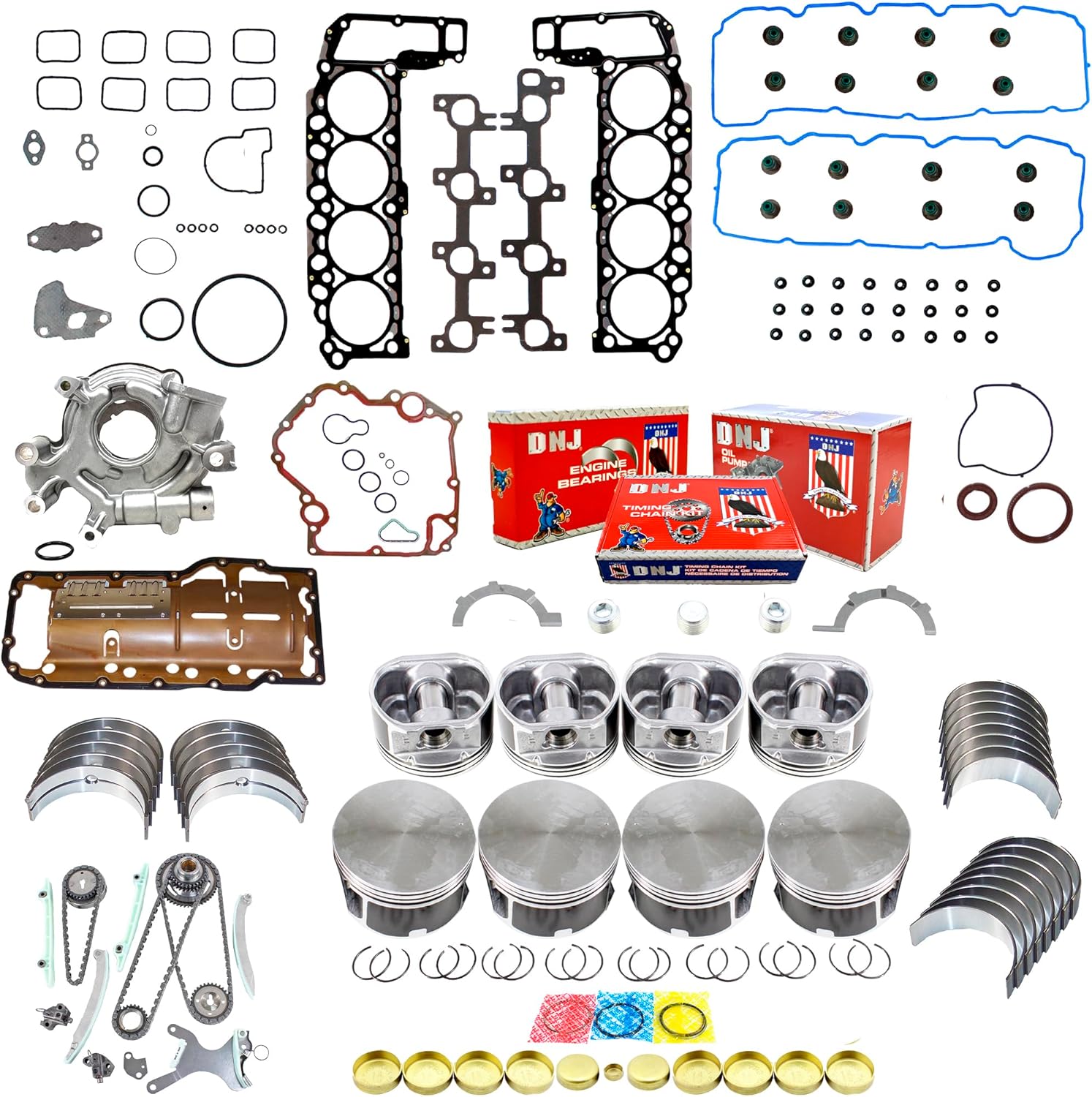 DNJ EK1101AM Master Engine Rebuild Kit for 2004-2007 Dodge, Jeep, Mitsubishi Commander, Dakota, Durango 4.7L V8 16V SOHC 287cid