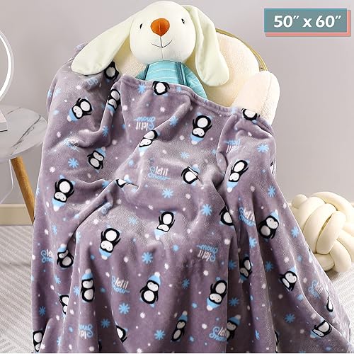 Miniatura 2 de Mantas para niños, manta de forro polar de pingüino suave para niños, lindas y divertidas mantas para niños pequeños, manta única decorativa de