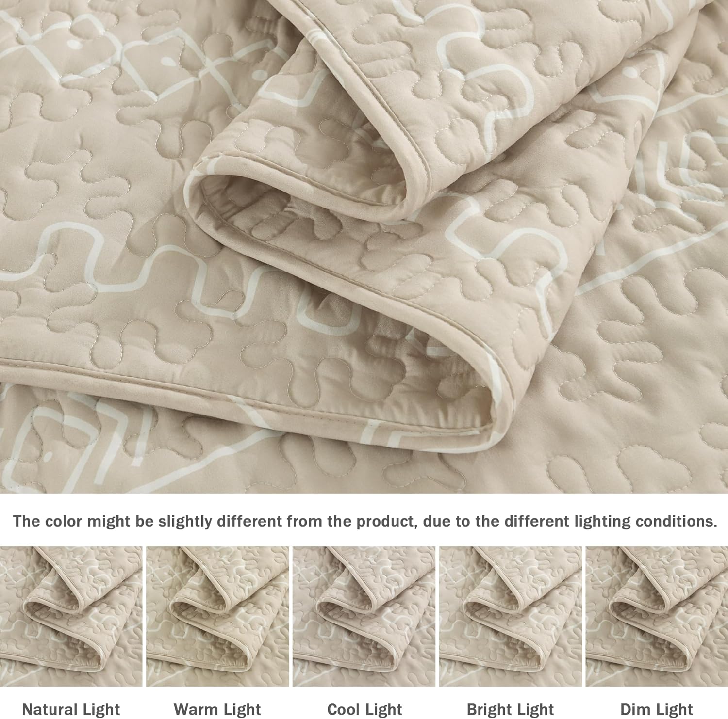 Andency Beige Twin Quilt Set, 2 Pieces Boho Lightweight Soft Striped Bedspread for All Season (68"x86"), Printed Bohemian Polyester Reversible Coverlet Comoforter Sets