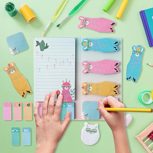 Miniatura 3 de I Just Really Like Llamas - Juego de notas adhesivas, 550 hojas, lindas notas autoadhesivas de alpaca de dibujos animados, pestañas divisorias de