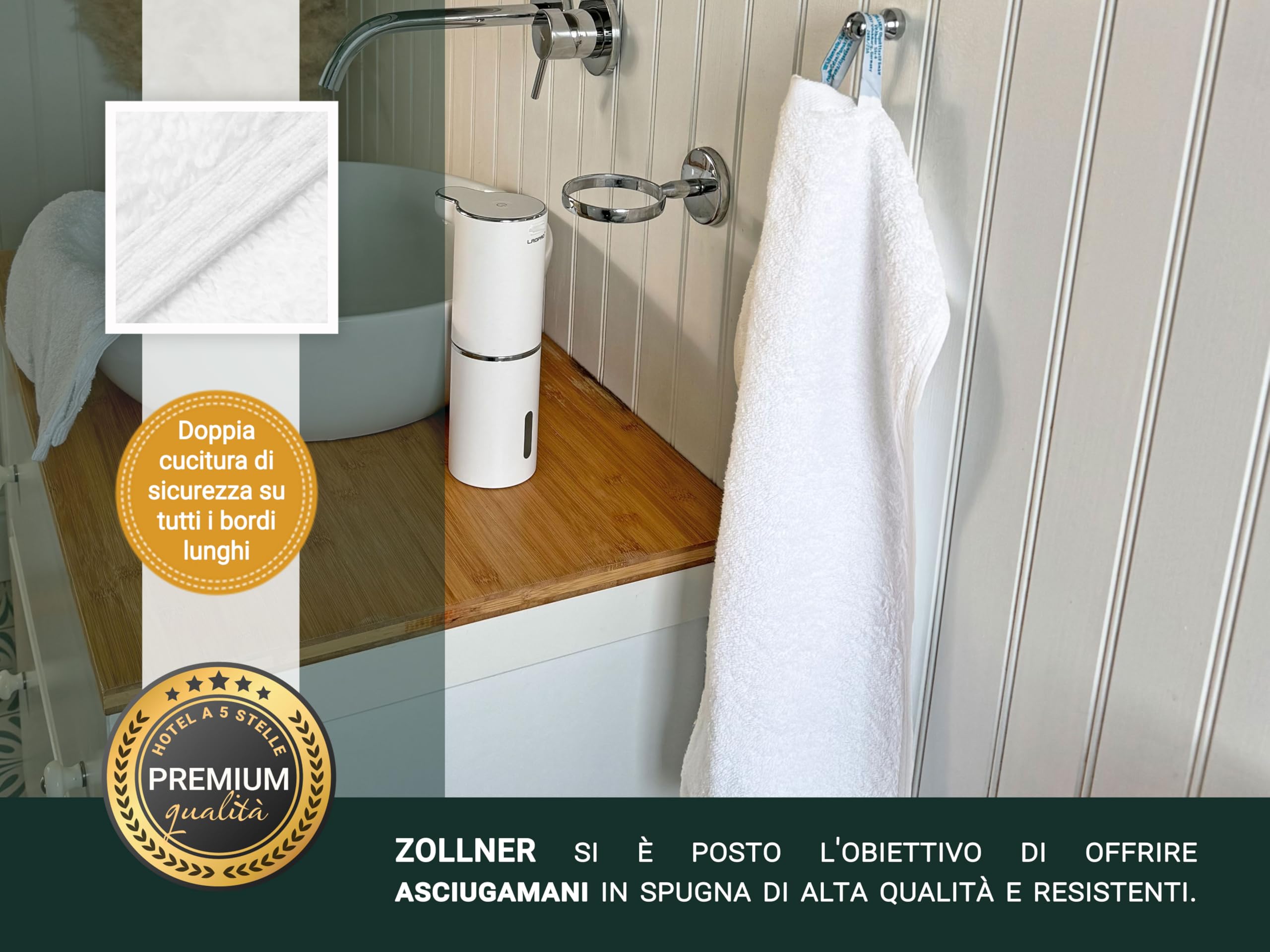 ZOLLNER 10 asciugamani per ospiti 40x60 - teli bagno bianchi super assorbenti e morbidi sulla pelle - bordatura in alta qualità - lavabile a 95°C - Cotone - Qualitá alberghiera - Certificato Oeko Tex®