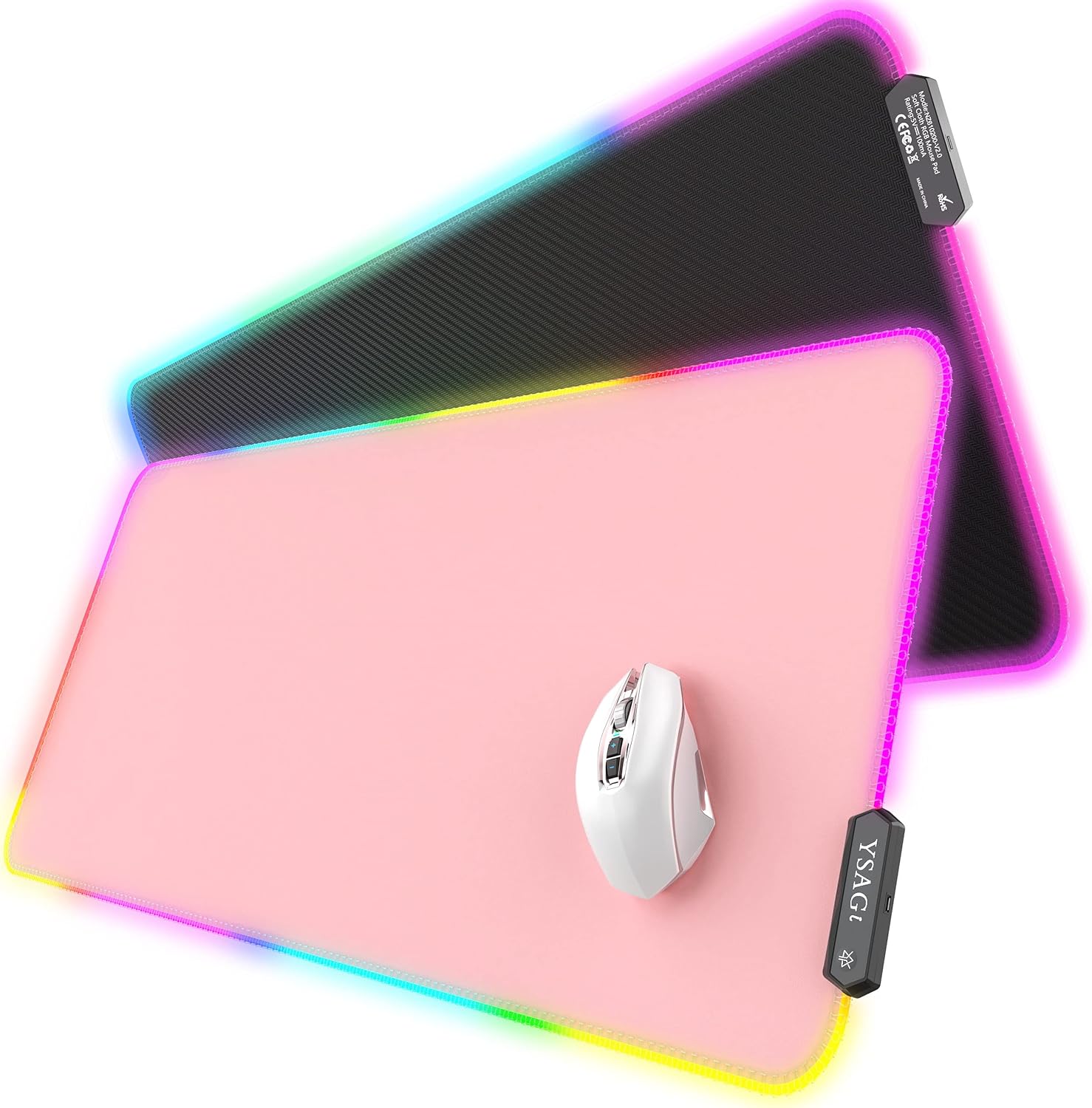 YSAGi RGB Gaming Mauspad XXL 900x400 mm LED Mousepad aus PULeder