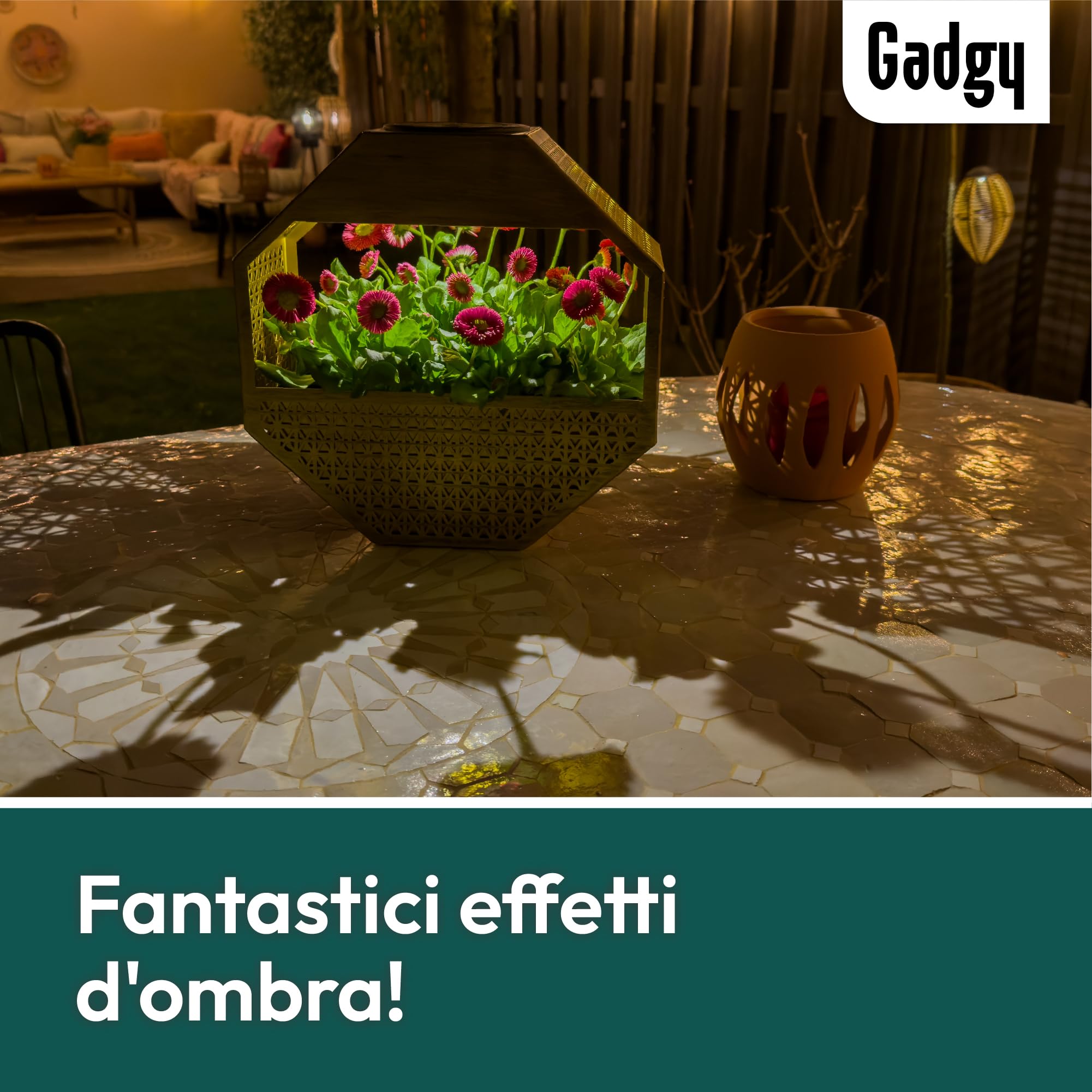Gadgy Lampada solare da parete con vaso da fiori – Fioriera illuminata per balcone e terrazza – Illuminazione giardino resistente