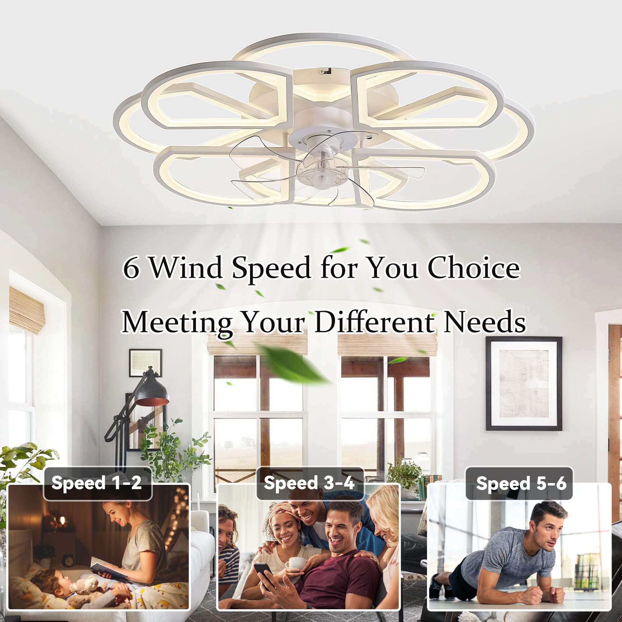 Ventilatore Soffitto Con Luce 80cm - Telecomando, 6 Velocità, LED Dimmerabile