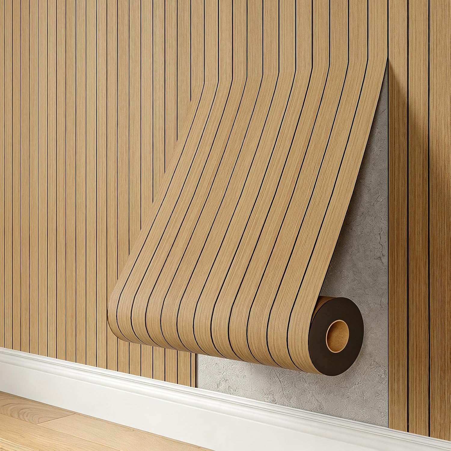 ReWallpaper Peel and Stick Wood Panels 3D Wall Panels Slat Wall Paneling | Self Adhesive Interior Decorative Wall Panels Waterproof PVC Surface Wall Panels for Bedroom Living Room Office 12 In X 10 Ft
