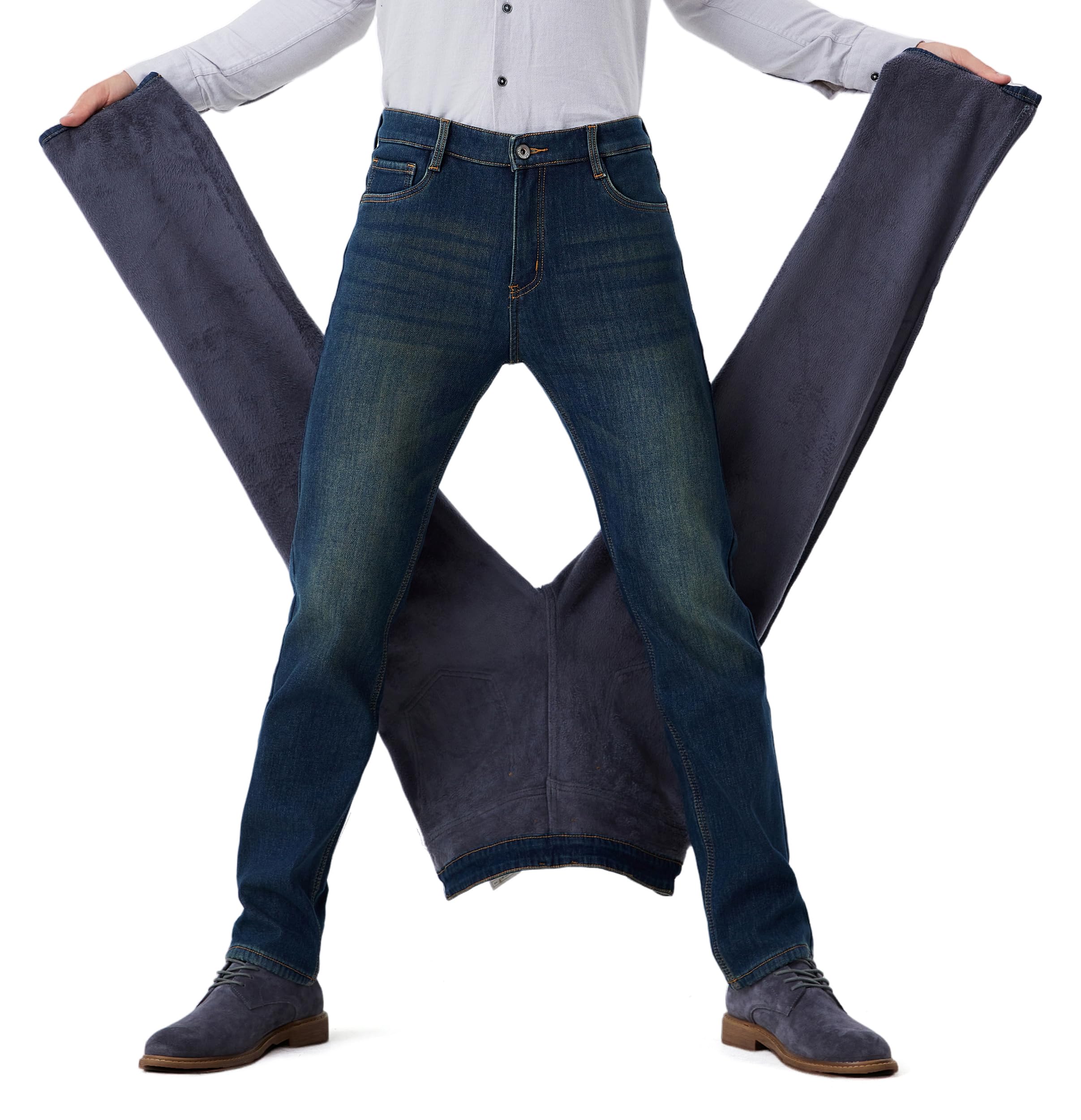 Thermal Stretch Jeans Men Fleece Lined