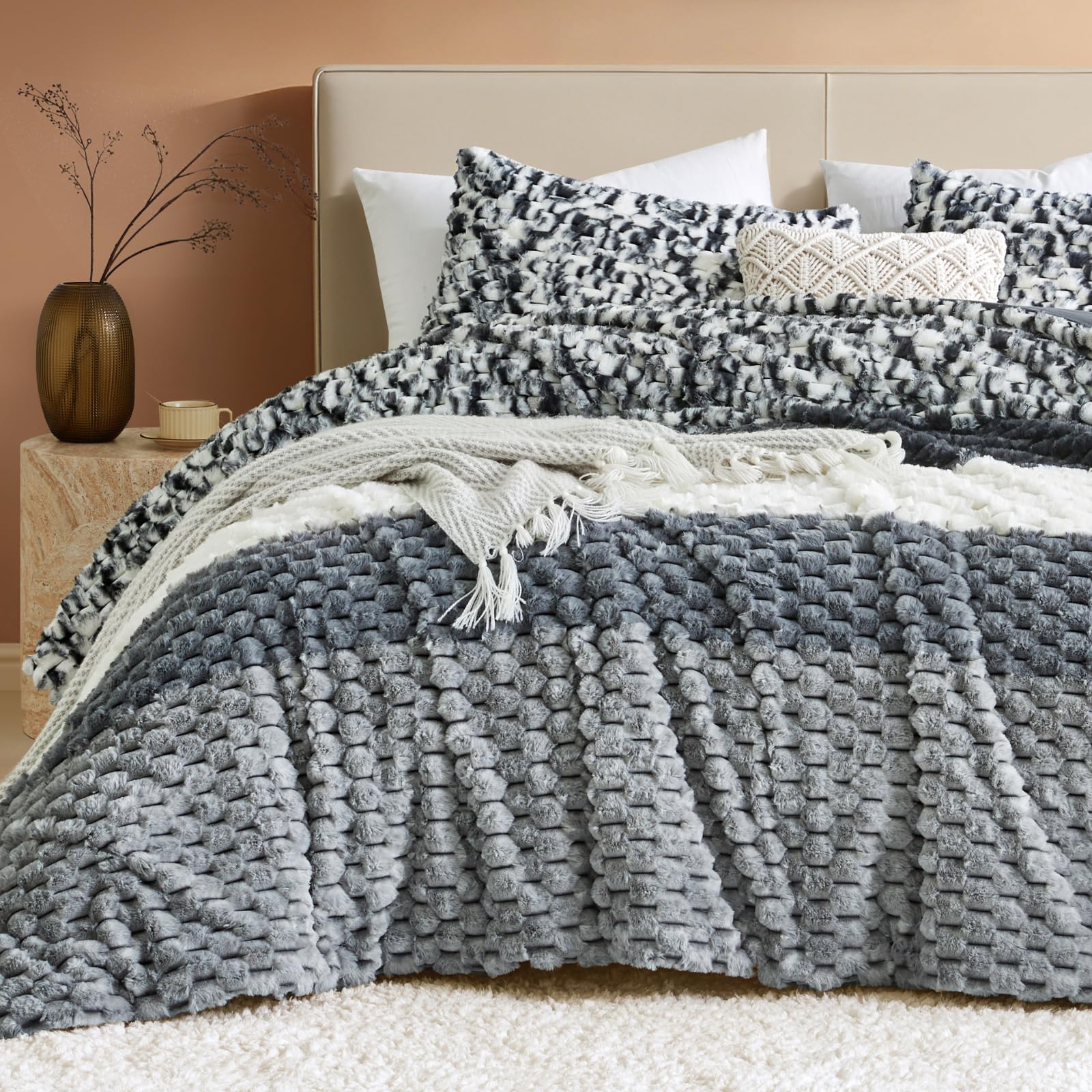 Petrichor Fluffy Queen Comforter Set Faux Fur