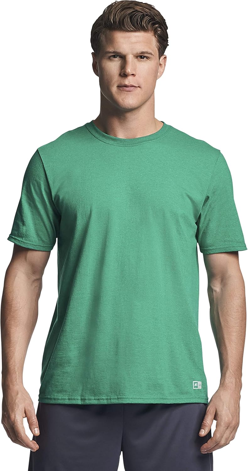 Russell Athletic Men's Dri-Power Cotton Blend Short Sleeve T-Shirts, Moisture Wicking, Odor Protection, UPF 30+, Sizes S-4X Small Retro Heather Green