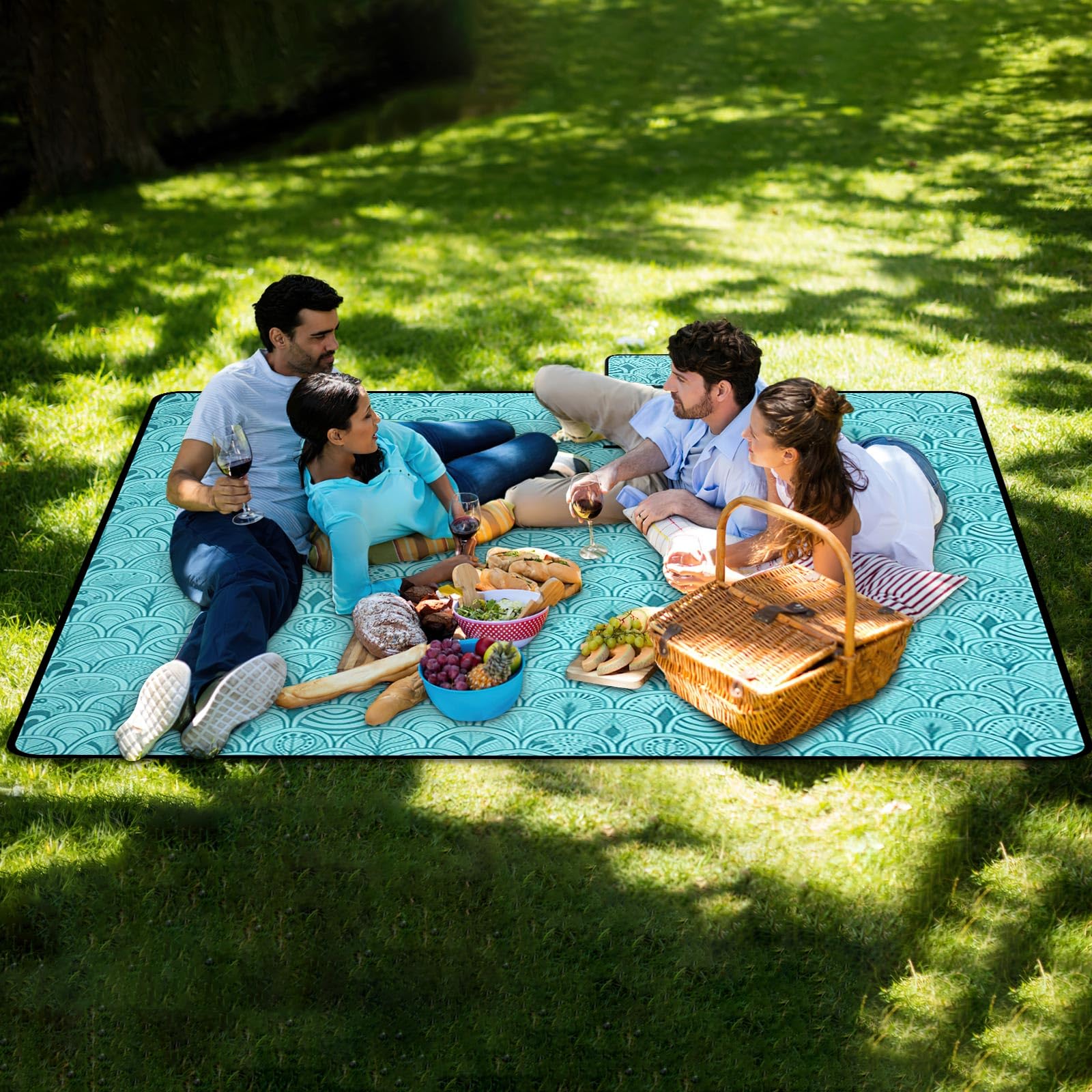 Coperta Picnic Impermeabile 200x200 cm, Telo Picnic Impermeabile, con Maniglia, Lavabile Lavatrice, Pieghevole, Coperta da Spiaggia Picnic, Tappetino da Picnic per Spiaggia, Viaggi, Campeggio