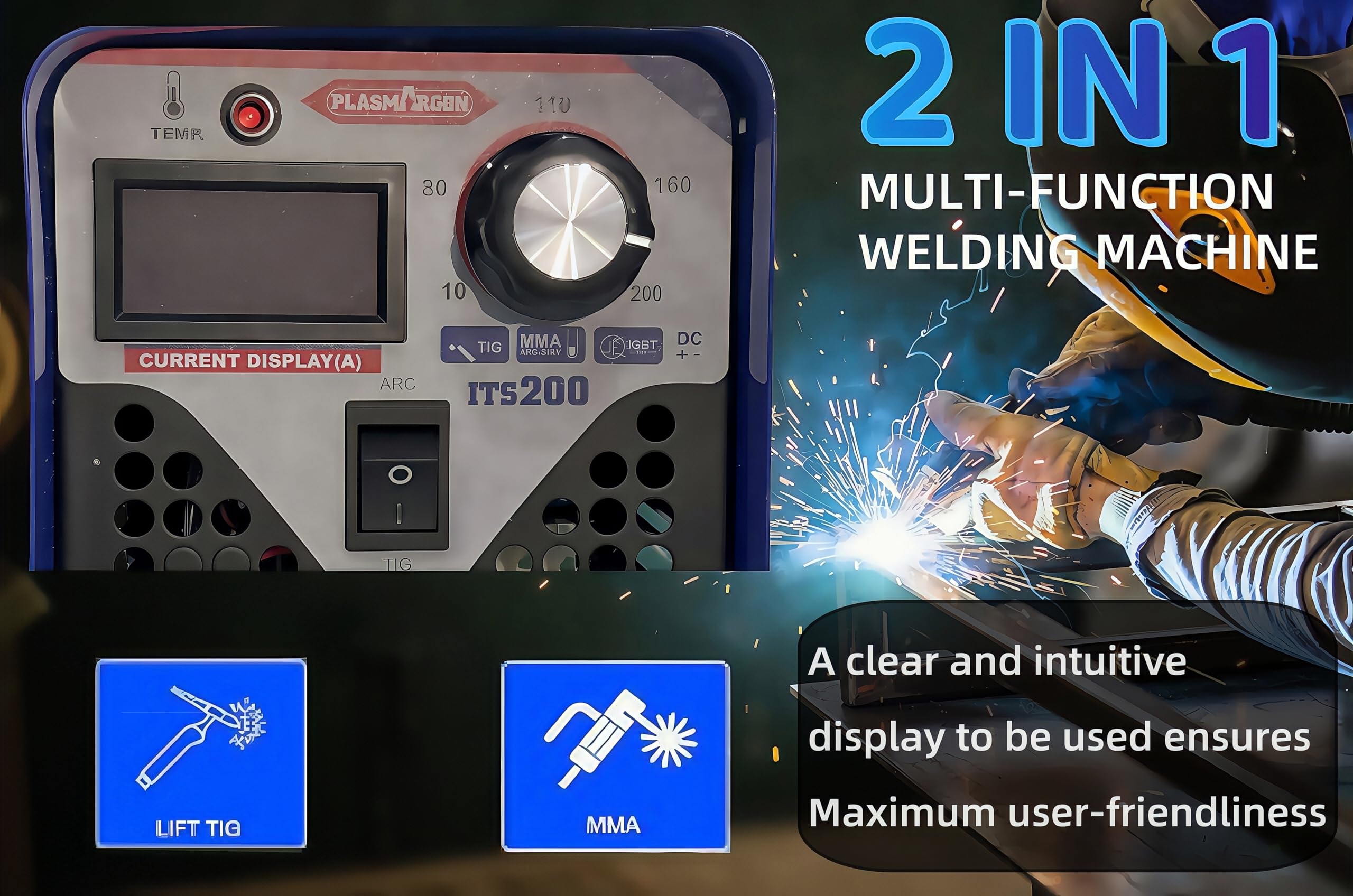 ITS-200 TIG - Máquina de soldar con 200 Amp y MMA, 2 en 1 Combi TIG, máquina de soldar DC TIG para soldadura de acero, acero inoxidable