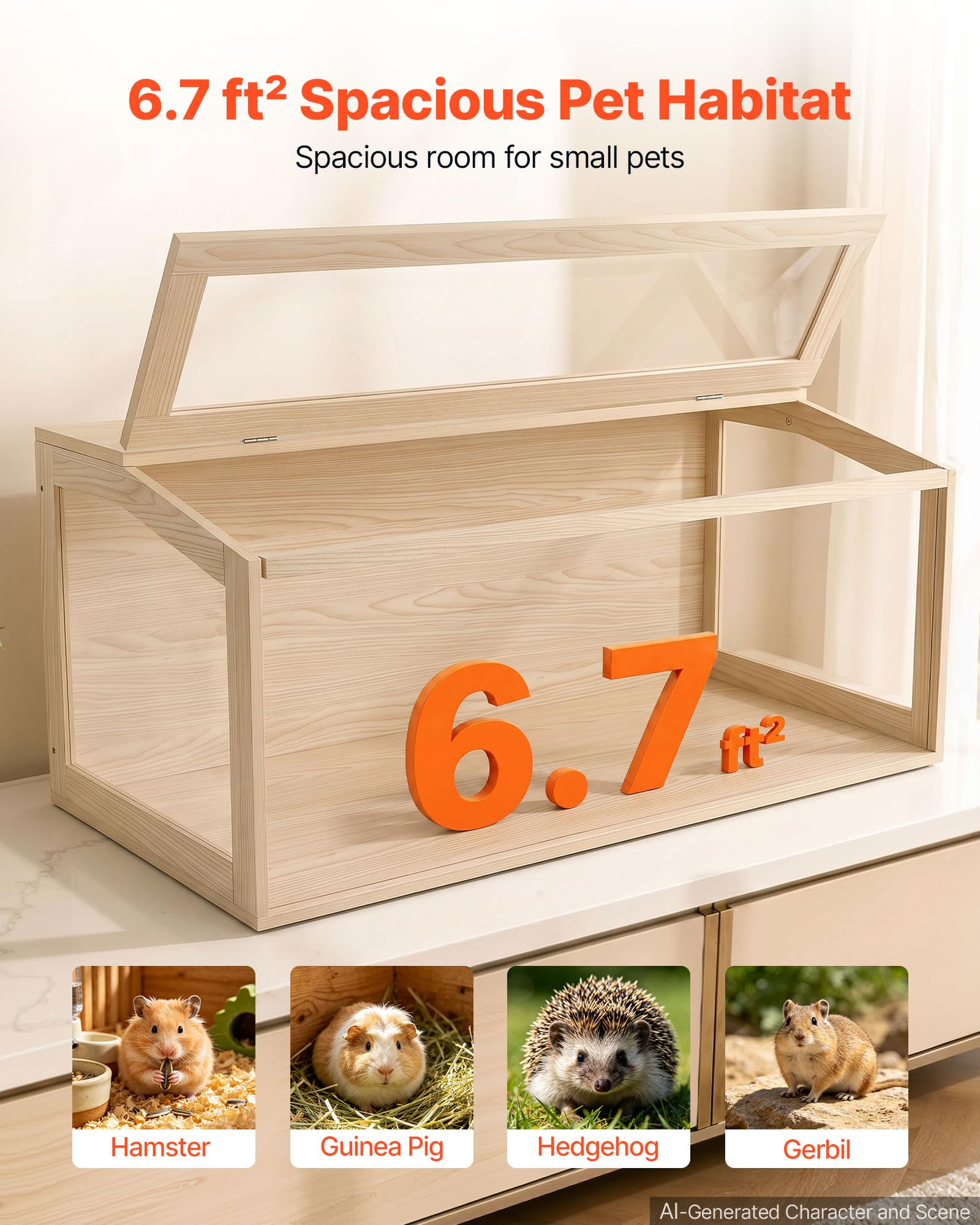 VEVOR Hamsterkäfig Nagerkäfig Nagarium Hamstergehege Holz 1220x510x510mm