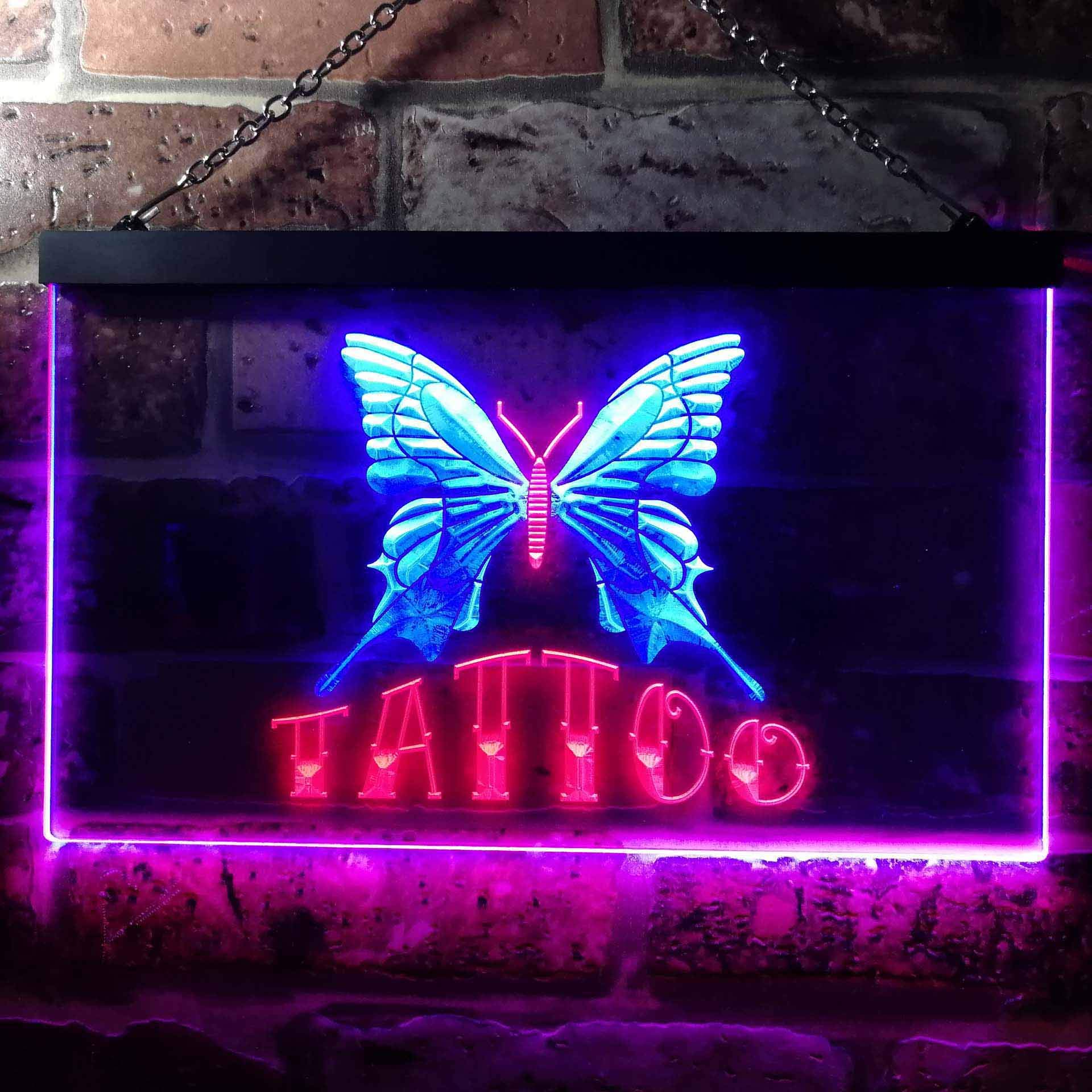 Tattoo Butterfly Art Dual Color LED Neon Sign - Green & Blue, 16" X 12" Wall Light - View #2