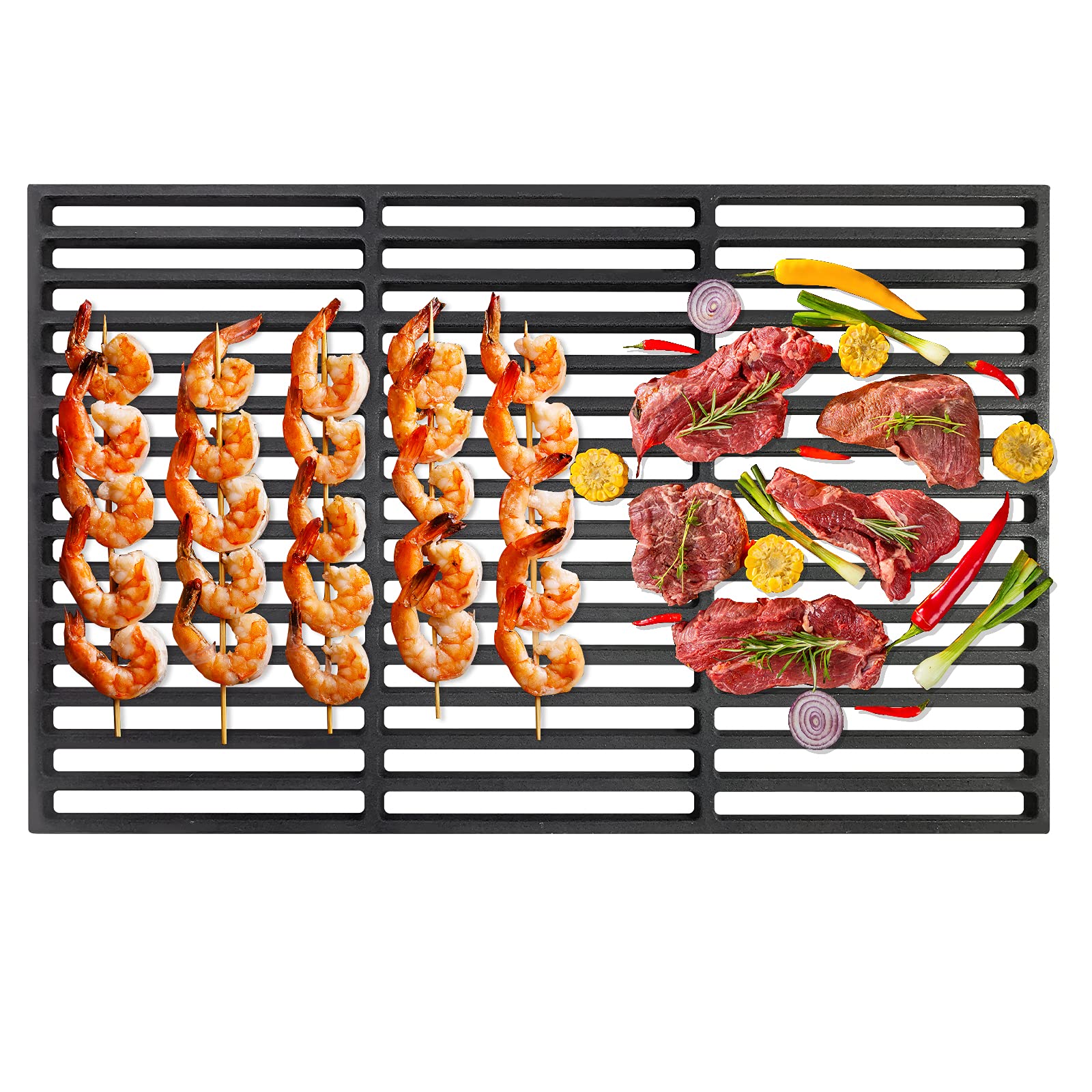XMTECH Parrilla de hierro fundido para barbacoa rectangular, accesorio para barbacoa de gas, barbacoa de carbón vegetal (60 x 40 cm)