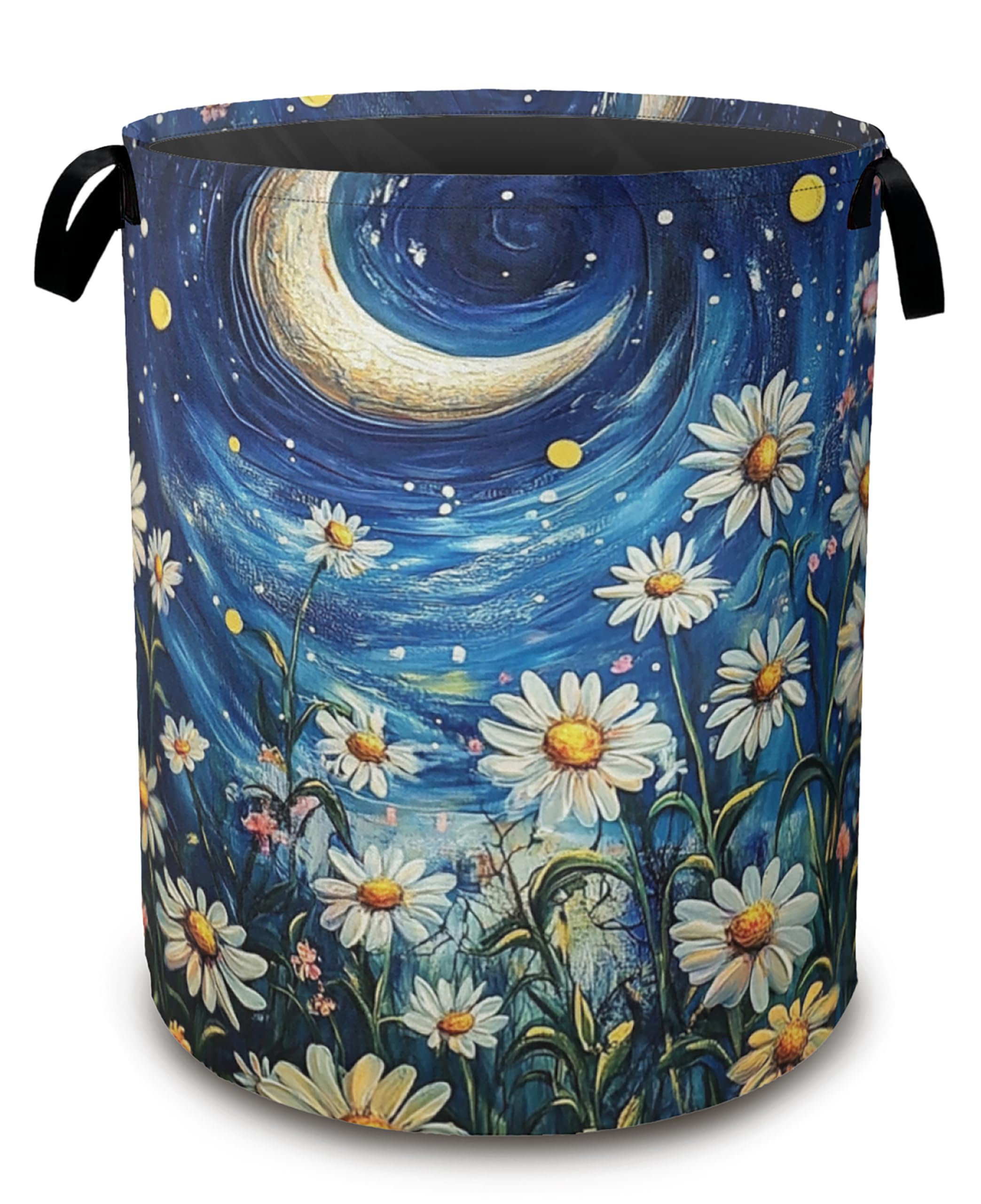 Watercolor Flowers Laundry Basket Night Starry Sky Collapsible Laundry Basket Oxford Cloth Storage Hamper with Easy Carry Handles for Bedroom, Bathroom, and Dorm 16 inchx20.8inch