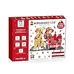 MEGAGONTILES Fire Station Magnetic Tiles Set 60PCS | STEM Magnetic Building Blocks with Fire Trucks & Cranes | Educational Construction Toy for Kids Ages 3-8 | Compatible with All Tile Brands