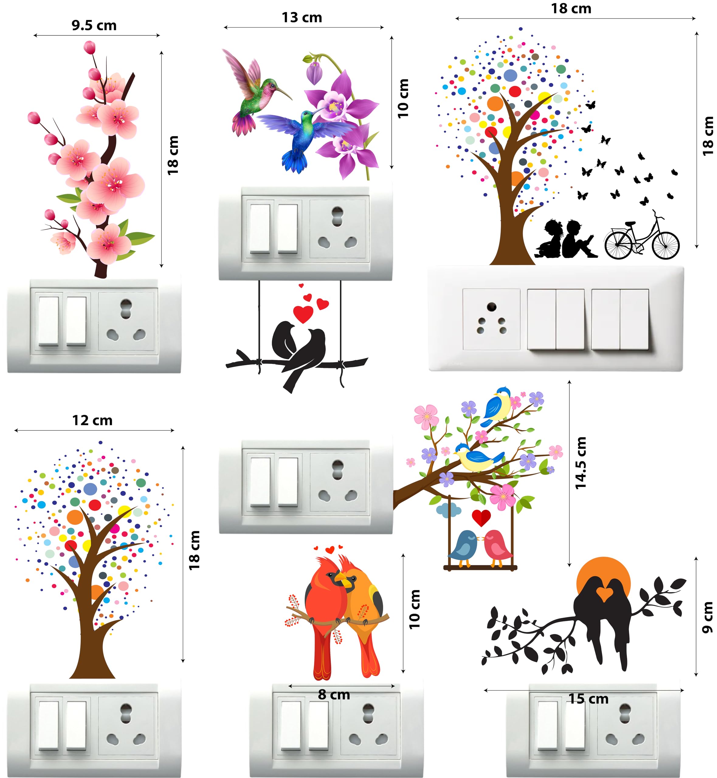 Switch Board Sticker Floral Stickers Wall Stickers Light Switch Sticker Multi Design - Pack of 1 (8 Stickers) 1