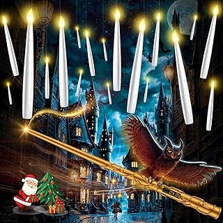 Floating Candles with Wand - 18 Pcs Christmas Decorations Magic Flameless Candles Flickering Warm Light Battery Operated LED Hanging Candles for Christmas Window Bedroom Birthday Party Decor