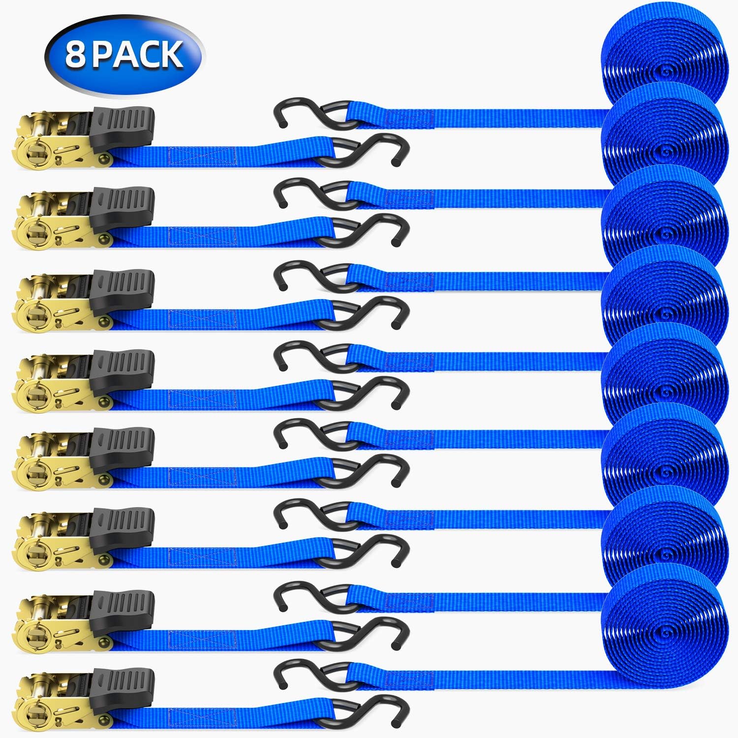 Ratchet Straps with Hook 8 Pack