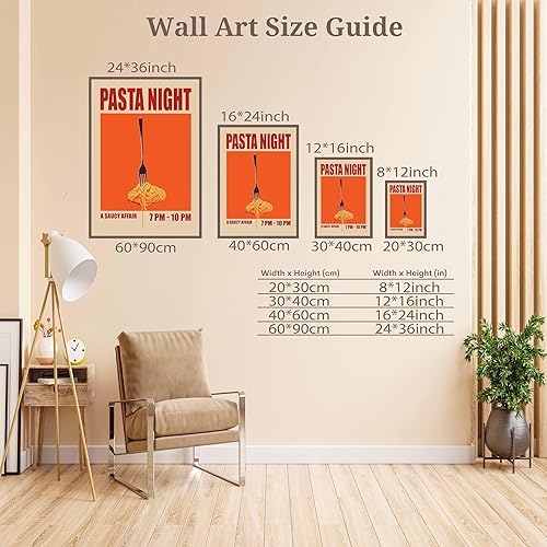 Miniatura 7 de Pósteres nocturnos de pasta retro, arte divertido de comida de fideos, arte de mediados de siglo, lienzo de cocina moderna de mediados de siglo,