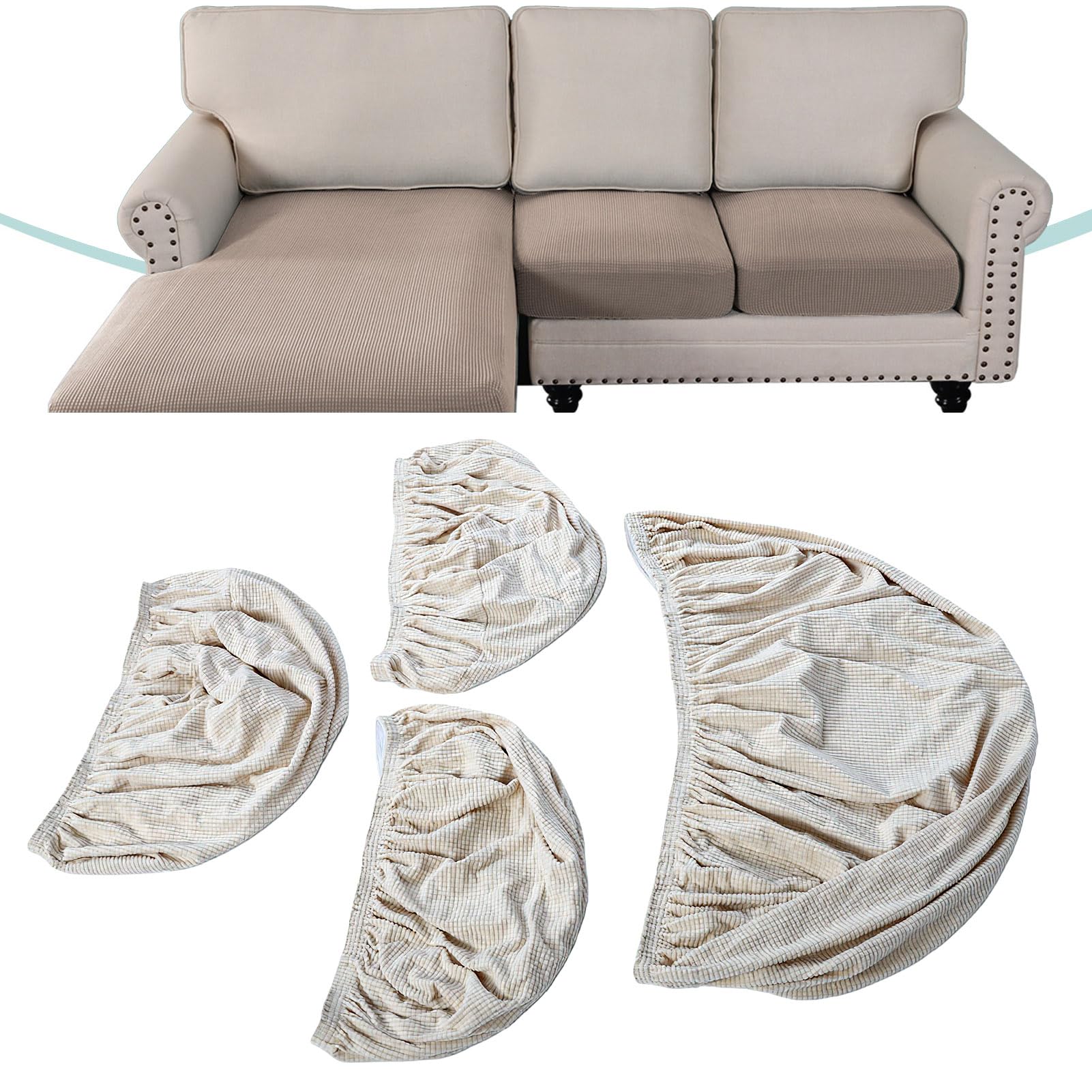 ASHATA L Shape Narożnikowa Kanapa Pokrowce, Extra Snug Fit (1 Chaise+3
