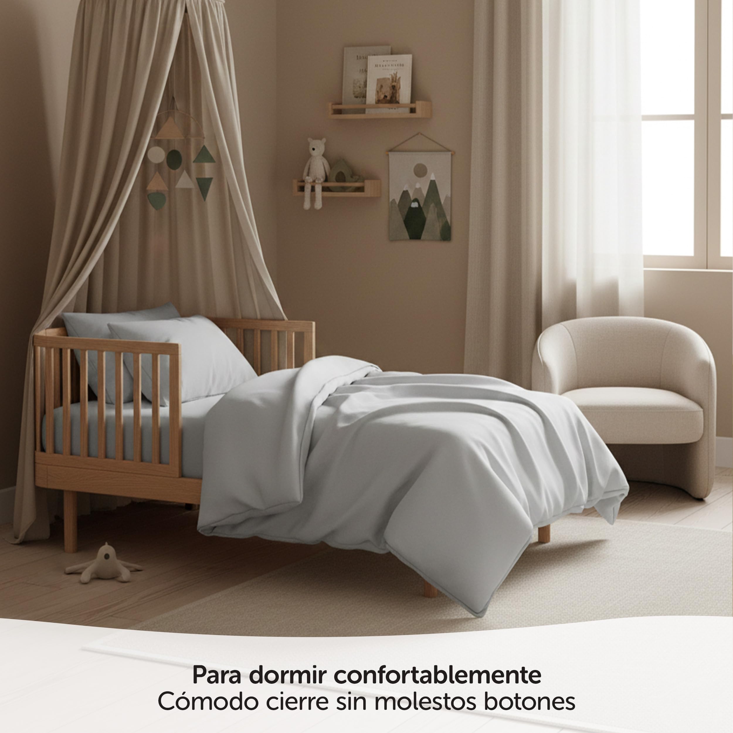 MAKIAN Juego Nórdico Cuna 2 Piezas 100x135 cm 40x60 cm | Ropa de Cama para Bebé 100% Algodón Transpirable Ideal para Recién Nacidos y Pieles Sensibles | Certificado Oeko-Tex - Gris