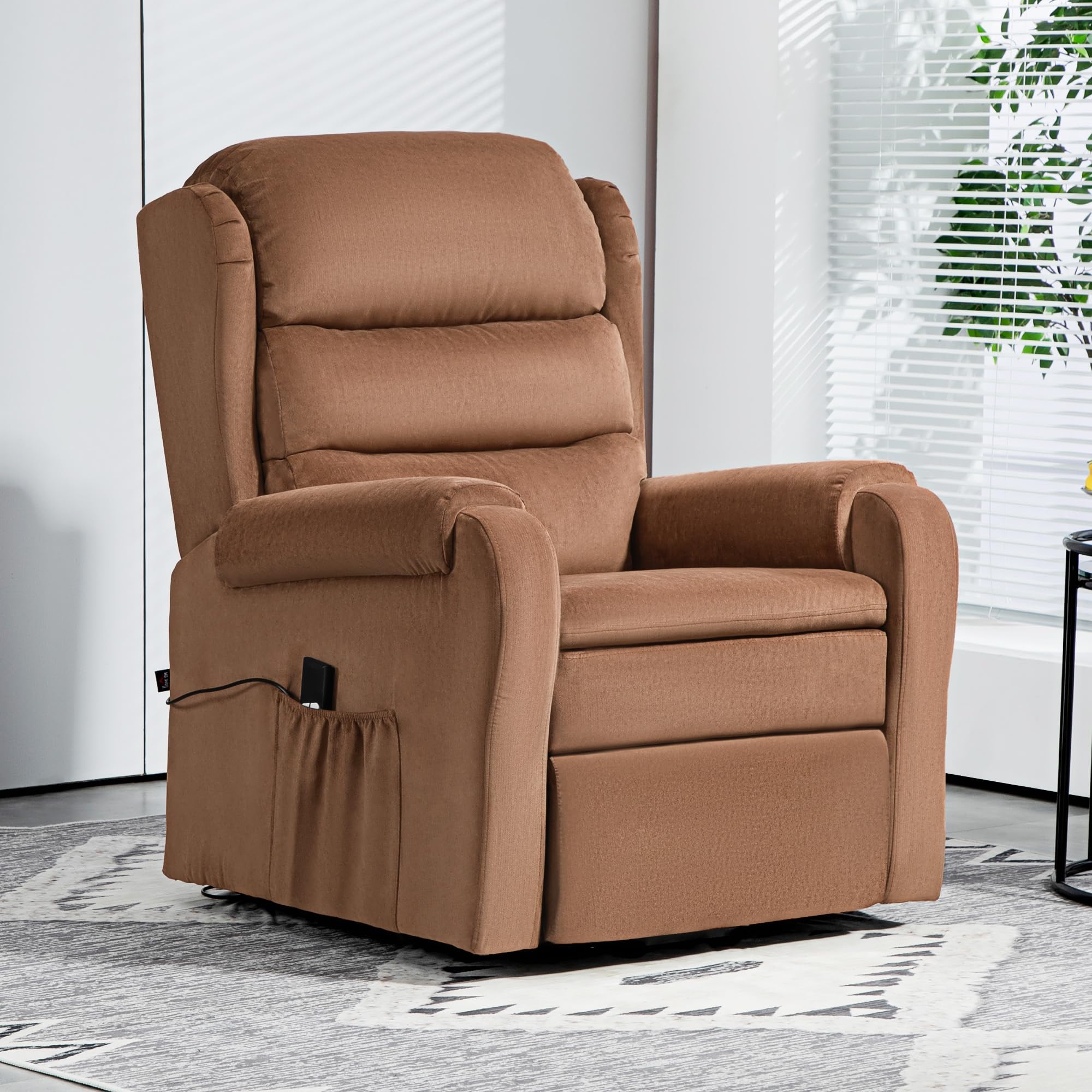 HOMCOM Poltrona Elettrica Alzapersona Reclinabile 160°, Poltrona Relax Elettrica in Velluto con Telecomando, Poggiapiedi e Tasche Laterali, Marrone Scuro