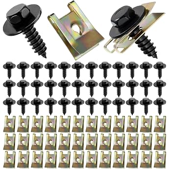 72 Pieces Sheet Metal Nut Screw Nut Clip Kit 36 Sets Stainless Steel Spring Sheet Nut and U Type Body Screws Mudguard Clip Sheet Metal Nuts Attachment Clips for Car