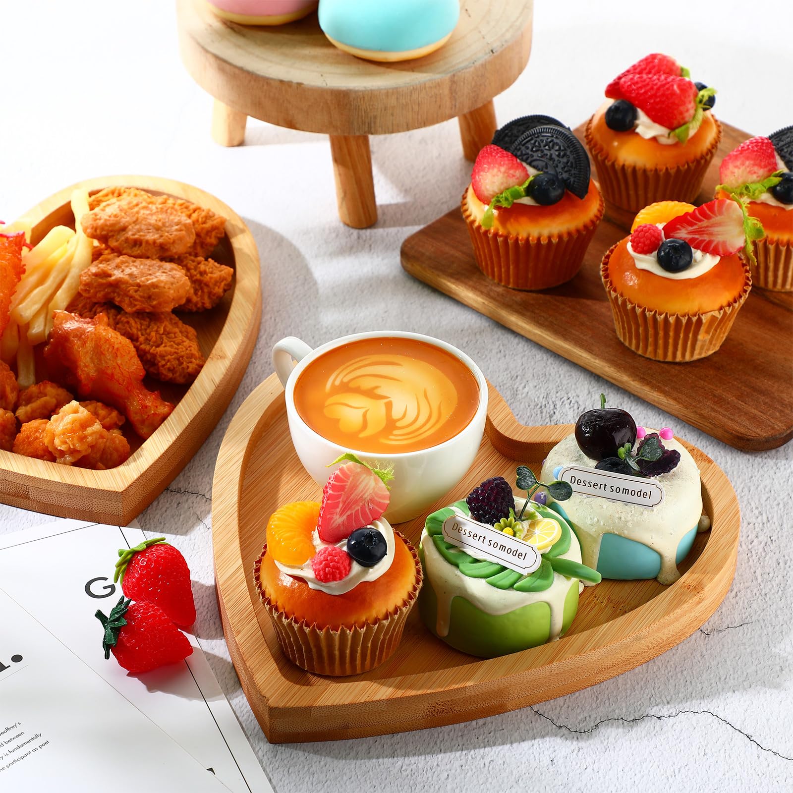Suzile Lot de 6 plateaux de service réutilisables en bambou en forme de cœur pour la Saint-Valentin, fromage, charcuterie, dîner, gâteau, collation, gâteau (22,9 x 22,9 cm)