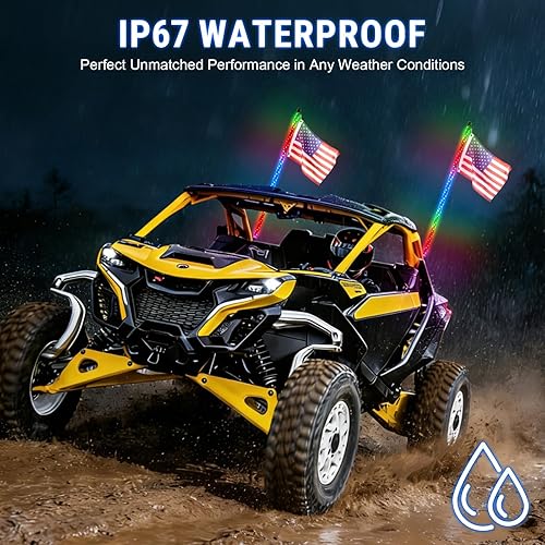 Miniatura 4 de Whip Lights Uemicip 2PCS - 2 luces LED RGB en espiral de 4 pies para UTV, con base de resorte App y control remoto inalámbrico RF, látigos de antena